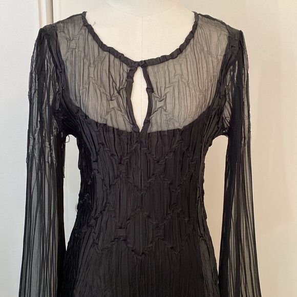 Komarov Black Witchy Crinkle Long Sleeve Midi Dress Size Large - Picture 3 of 14